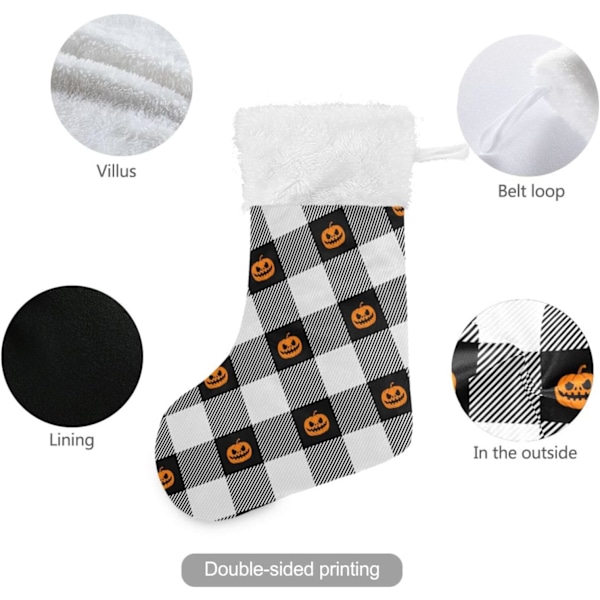 Jule-Strømpe, Personlige Jule-Strømper 2-pak Halloween Tartan Plaid Sort Hvid Græskar 45,7 cm Jule-Strømper Hængende Ornamenter