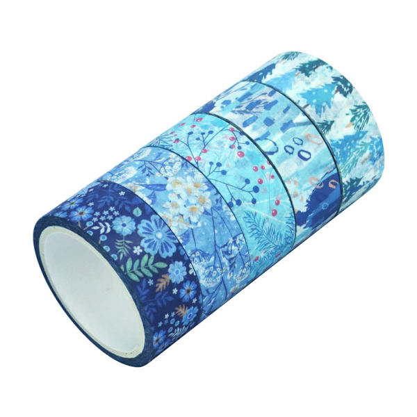 Vinter Washi Tape Set 10 rullar - Blå Vit Snöflinga Blomma Trä Dekorativ Tejp för Hantverk