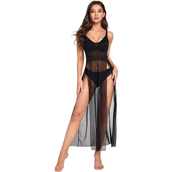 Kvinners Plus Size Split Lang Mesh Lingerie Kjole Babydoll Chemise
