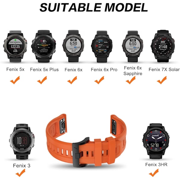 26 mm mjukt armband för Fenix ​​7X/6X/5X och mer