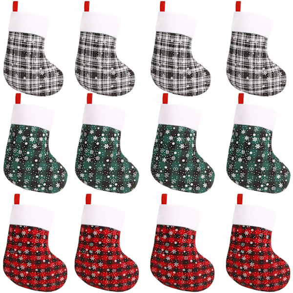 12 stk. Mini julekuler, 8\" Buffalo Plaid Xmas hengekuler med