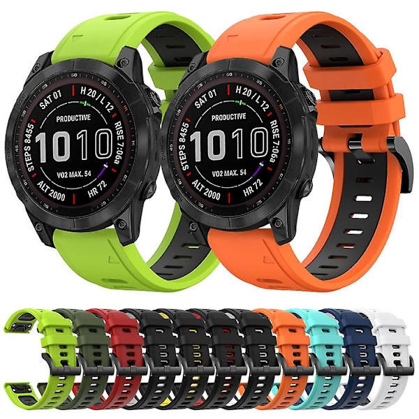 Til Garmin Fenix 7 Sapphire Solar 22mm To-farvet Sports Silikonurrem ECP Black-White