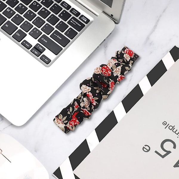 Universell hårslinga i tyg för Fitbit Versa 4 / Sense 2 Black Floral