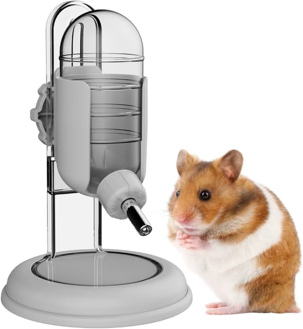 Hamstervattenflaska med stativ, vattendispenser för syriska dvärghamstrar, gerbiler, möss, råttor, degus (grå,