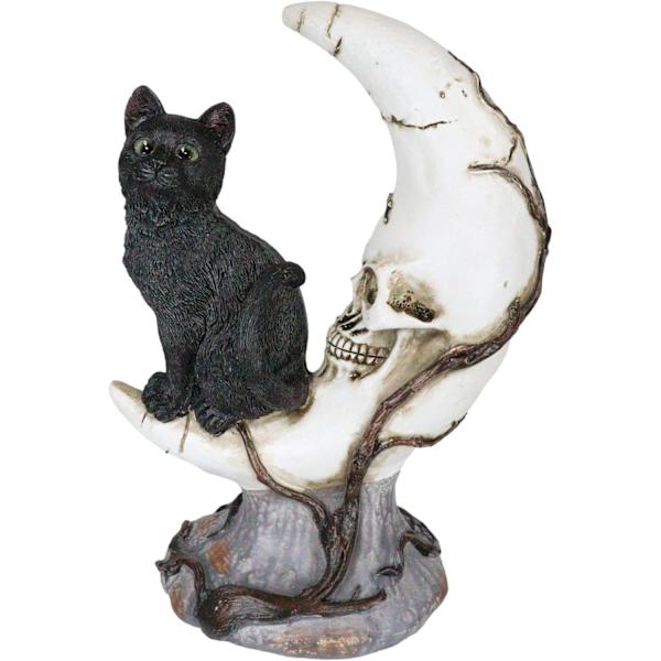 Ebros Gave Livagtig Heksetime Sort Kat Siddende På Halvmåne Kranie Figur Med Glasøjne Heks Wicca Okkult Katte Sort