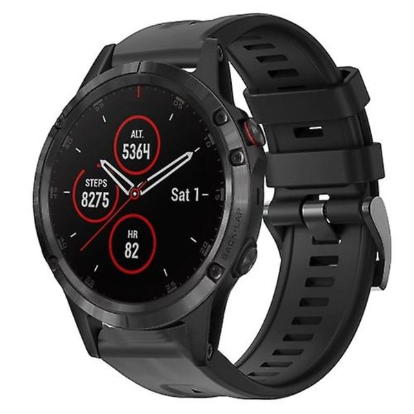 Til Garmin Fenix 5 Plus Metal Spænde Solid Color Silikonurrem FVH Black