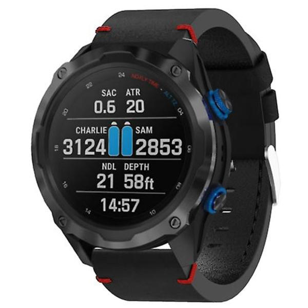 For Garmin Descent Mk 2i 26mm Læder Søm Stål Spænde Urrem ZWB Black