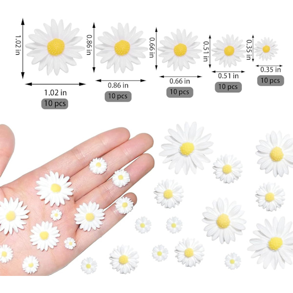 50 stk. Mini Daisy Dekorationer: Kunsthåndværk & Fest Sjov