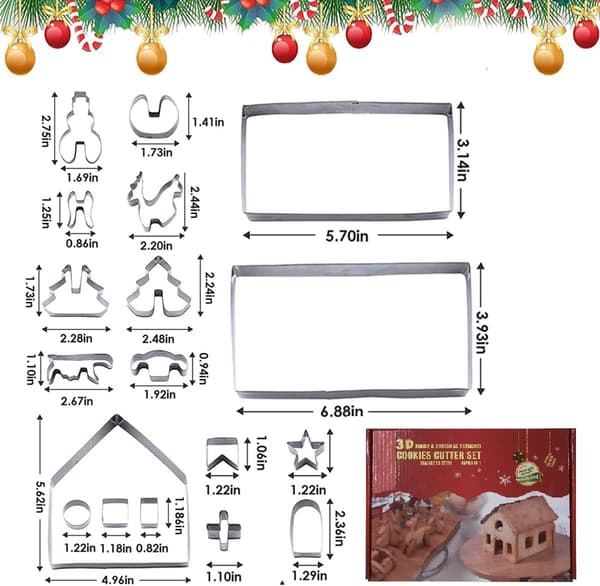 18 Delar 3D Julkakformar, Pepparkakshus, Husform, Inklusive Julgran, Snögubbe