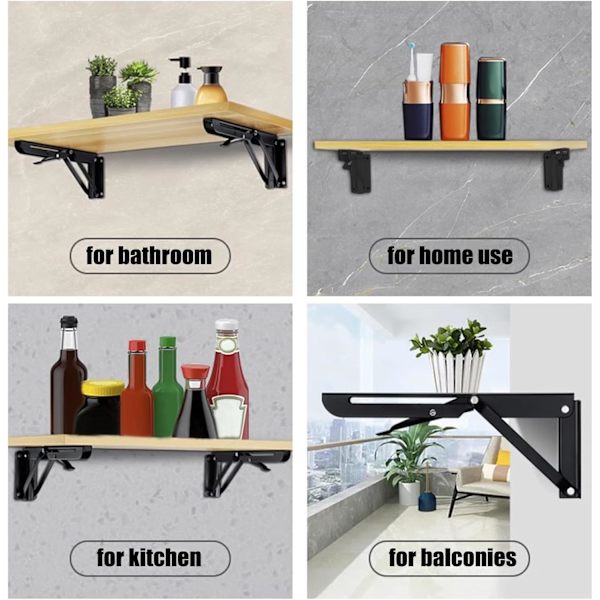 Foldbart konsol, kraftig, 200 mm, 2 stk., foldbart hjørne, rustfrit stål, foldehængsler til bordplader, foldbart konsol med lås, hylde