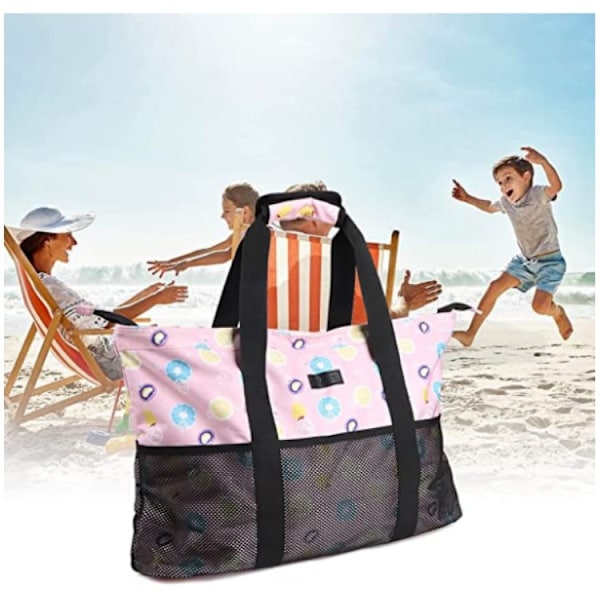 Strandväska Sand Vikbar Utility Tote Bag med Mesh Pocket Dragkedja Tote Bag