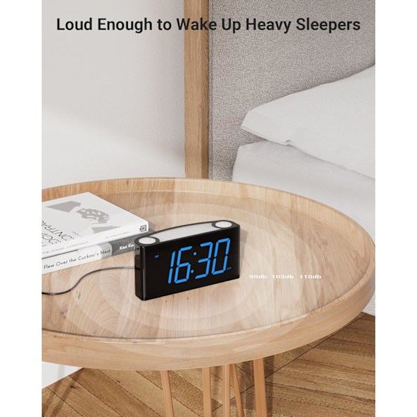 Digital väckarklocka för sovrum - Stor 7,5'' LED-display med dimmer, snooze, 7-färgad nattlampa, enkel att ställa in, USB-laddare, baery backup,