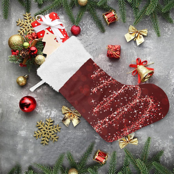 Julklapp, Personliga Julklappsstrumpor 2-pack Julgran Snöflinga Röd 45,7 cm Julstrumpor Hängande Ornament Eldstad för B