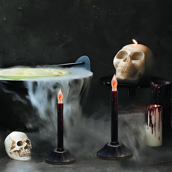2 stk. Halloween elektriske stearinlys med stik, sorte Halloween flammefri stearinlys med C18 flimrende flammepærer elektrisk vindues stearinlyslampe til