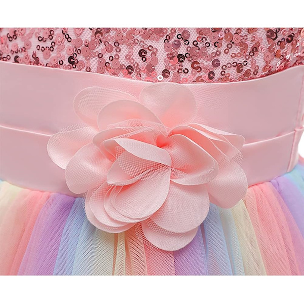 Pigernes Festkjole Prinsesse Sequin Regnbue Tulle Blomsterpiger