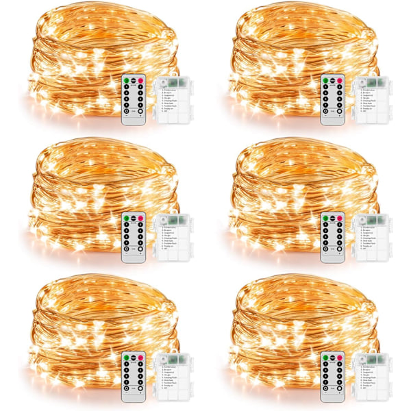 6 Pakke 20ft 60 Led Fe Lys Med Fjernkontroll Timer Vanntett Juledekor