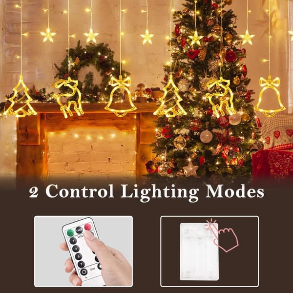 wxsp LED julelys, 3,5M lysgardin med stjerner, 8 moduser, batteri + USB IP44, vindusjulelys, vindusbelysning, jul