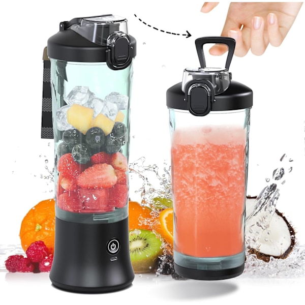 Kannettava tehosekoitin, henkilökohtainen tehosekoitin pirtelöille ja smoothieille 6 terällä, mini tehosekoitin 590 ml keittiöön, kotiin, matkoille