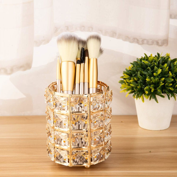 n ncil Continer Holder Office Desk ccessories Continer Mke Up Brushed Storge Box (Crystl,Gold)  Crystl,Gold  Crystal,Gold