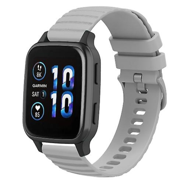 For Garmin Forerunner Sq2 Music 20mm Bølget Punkt Mønster Ensfarvet Silikone Urrem EMS Grey