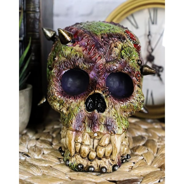 Ebros Day of The Dead Zombie Vampire Frankenstein Skull med öppen hjärna Figurine 6\" Lång Undead T Virus Infected Statue Dead Apocalypse Zombies