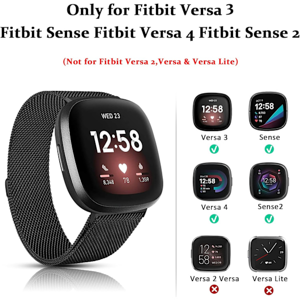 Justerbar Fitbit Versa 3/Sense-rem i rostfritt stål med magnetlås