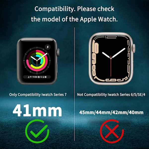 Apple Watch Series 7 41mm Rem, Apple Watch Vandtæt Etui med Skærmbeskytter, Fuld Beskyttelse Stødsikker Støvtæt iWatch Series 7 41mm Etui