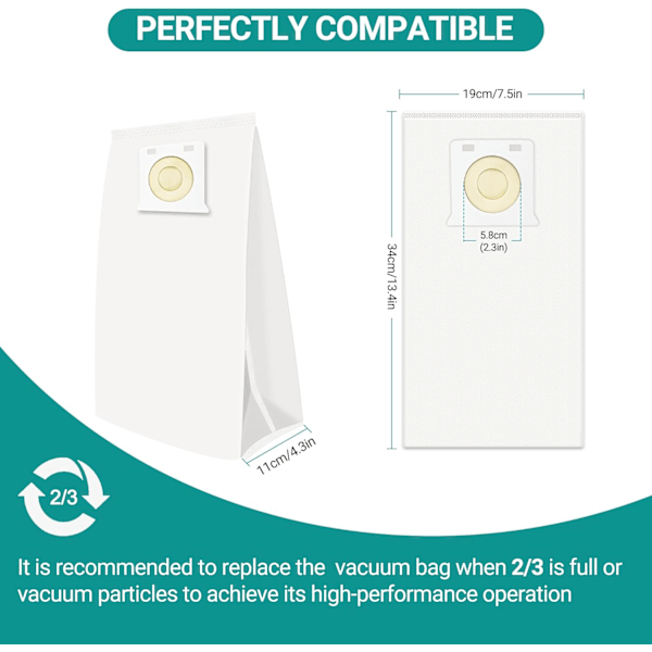 6-pack kompatibla dammsugarpåsar för Kenmore Intuition Upright - Vit