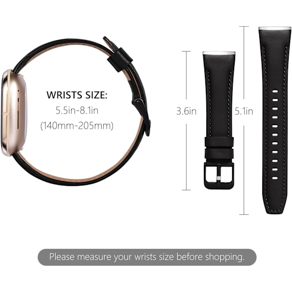 Kompatibel med Fitbit Versa 3-rem - Ægte læderrem til Fitbit Versa 3 og Versa Sense