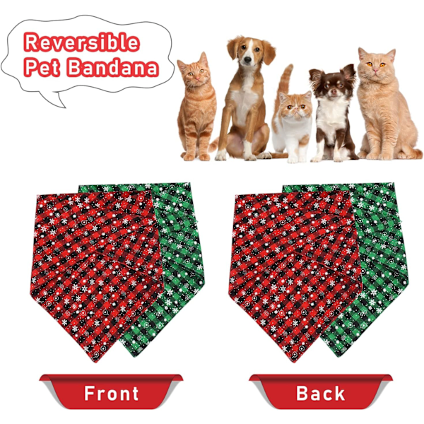 2-pack hundbandana jul klassisk rutig snöflinga husdjursscarf triangelhaklappar