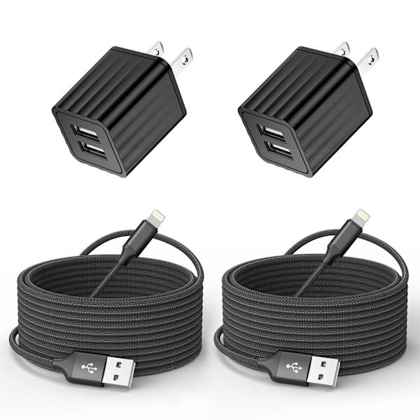 Iphone-laddare 10 fot. Snabb Iphone-laddare Dual 2-portars USB