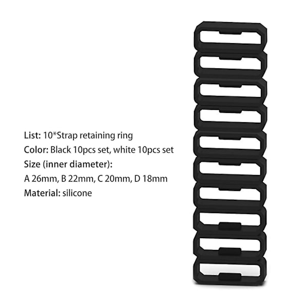 10 st klockarmband ring 18/20/22/26mm mjuk silikon ersättnings klockarmband spänne loop hållare hållare för Garmin Fenix 6x 6s White A