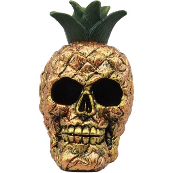 Ebros Hawaiian Tropical Pineapple Golden Skull Figurine 6\" Høj Frugt Skelet Hoved Statue til Dag for de Døde Spooky Dekoration Multi Farvet Multi