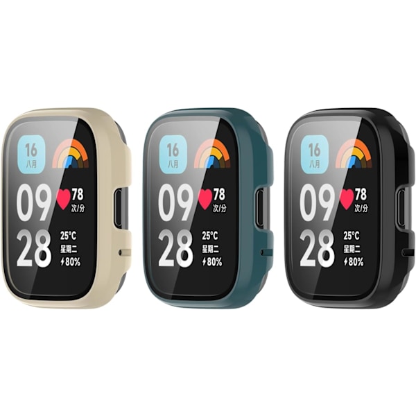 Skyddsfodral Kompatibelt för Redmi Watch 3 Active/Redmi Watch 3 Lite Fodral, Hård PC Härdat Glas Stötfångare Ultratunt Fullt Skydd för Xiaomi Watch