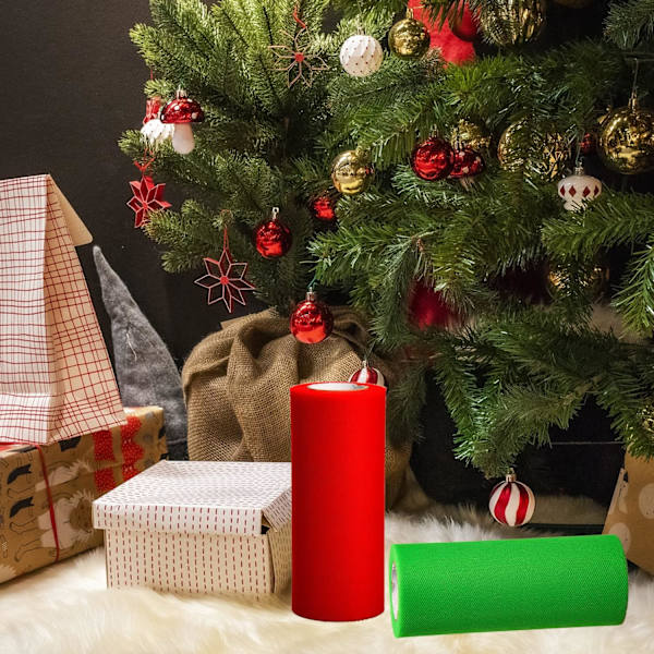 4 rullar röd och grön jul tyll band tyg