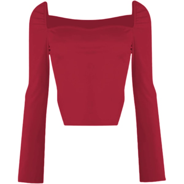 Kvinde Langærmet Ribstrikket Strik Crop Top Scoop Hals