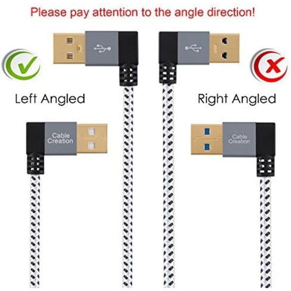 Kort USB 3.0-forlængerkabel. 2-pak venstrevinklet USB 3.0