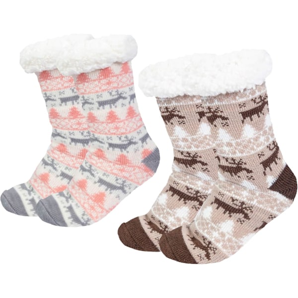 Damtofflor i fleece - Snöflingemönster för jul och vinter