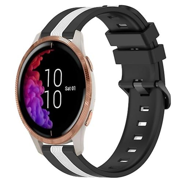 För Garmin Venu 20mm Vertikal Tvåfärgad Silikonklockarmband BSD Black-White