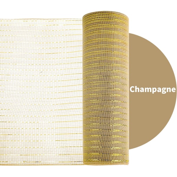 2 ruller Champagne Deco Mesh Ribbon 10 tommer x 30 fot, Metallic Deco Mesh Rolls for