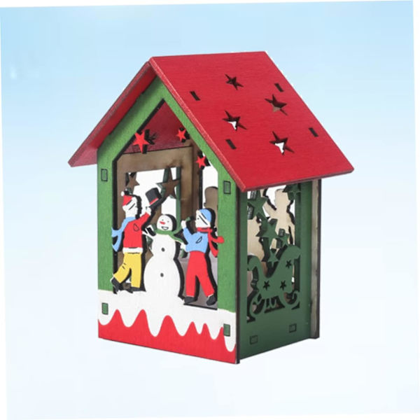 Julgransprydnader Miniatyr Julby Lyser Upp Träjulhus