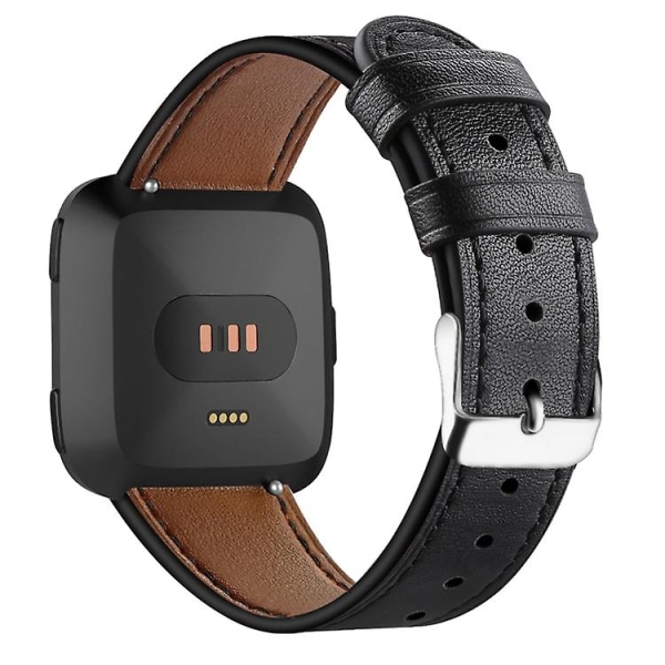 För Fitbit Versa 2 / Fitbit Versa Lite läderklockarmband med runt spänne LPS Black
