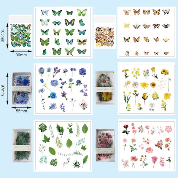 Pakke med 240 Scrapbook-klistremerker Planter - Gjennomsiktige PET-dekorative klistremerker