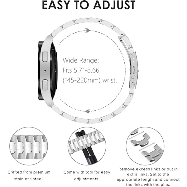 Metalremme kompatibel med Galaxy Watch 7/FE/6/5/4 Band 40/44mm, ingen huller rustfrit stålrem kompatibel med Galaxy Watch 7/FE/6/5/4 til mænd