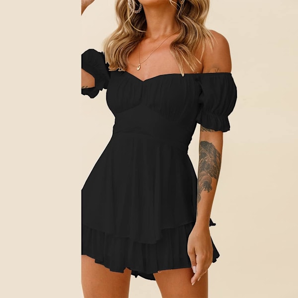 Boho Romper Blommigt Tryck Off Shoulder Jumpsuit