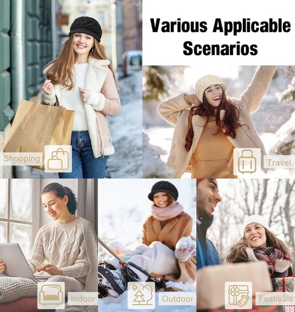 2-pack vintermössor för kvinnor, varm stickad mössa, slouchig mössa med brätte, presenter, svart beige