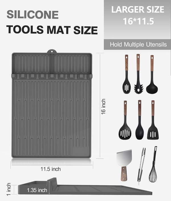 2-pack silikonstekspadematte för Blackstone - Stor silikonspadematte med droppskydd - Stekspadematte BBQ Grilltillbehör - Sidohyllsmattor