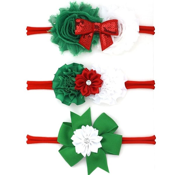Baby Girl Nylon Julhuvudband - 3-pack (Satin Blomset)