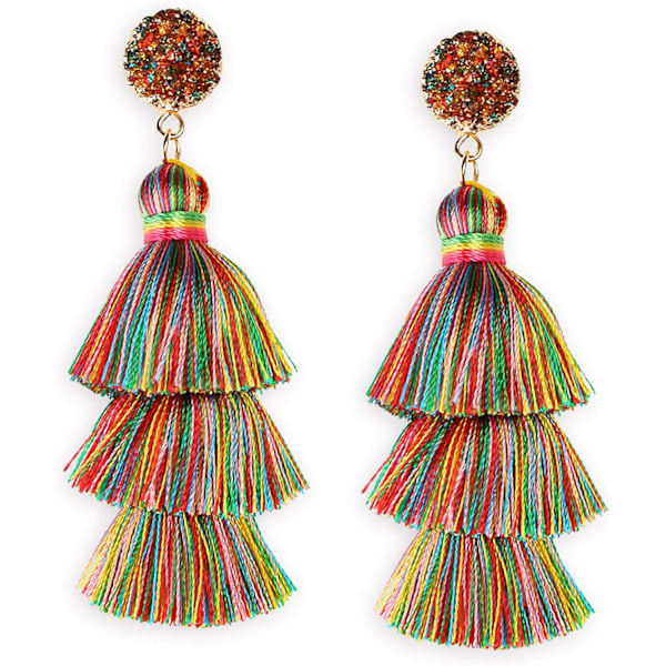 Färgglada flerskiktade tofspendientes bohemiska flerskiktade tofspendientes druzy stud dangle drop