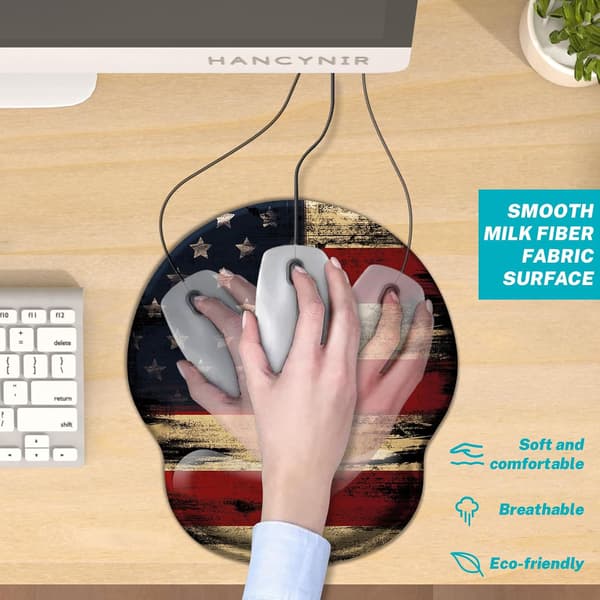 Ergonomisk musemåtte med håndledsstøtte, amerikansk flag gel musemåtter håndledsstøtte, computermusemåtte med skridsikker PU-base, komfortabel musemåtte til